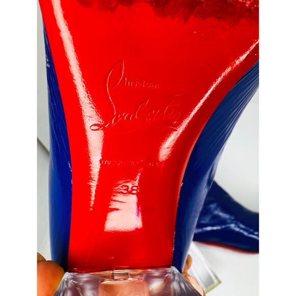 Christian Louboutin Blue Patent Leather Vogue Plexi Telesiege Ankle Boots EU 38 - Picture 6 of 11